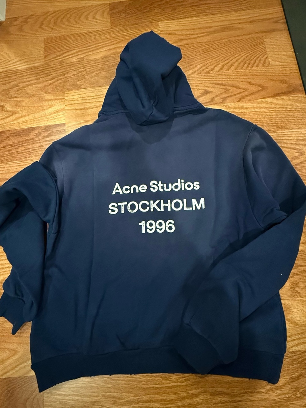 Acne Studios Men’s Navy Crewneck Hoodie with White Logo